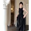 2026 new French retro chic waist long dress temperament sleeveless design back hollow dress women