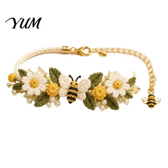 Relaxing Screen Free Activities DIY Crochet Bracelet Kit, Flower Craft Set with Beads, Stress Relief Arts And Crafts Floral Making Kit for Beginners,