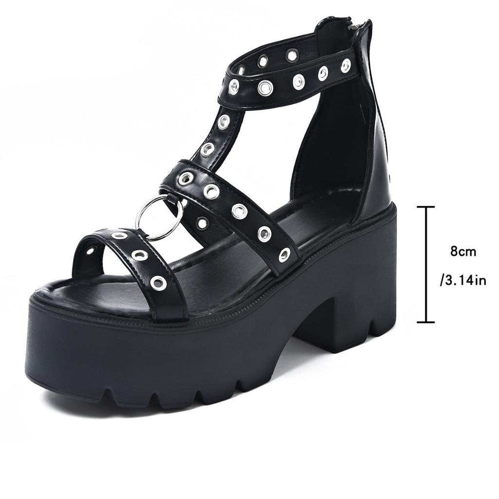 Mode 2025 Neue Punk Gothic Plateau-Sandalen Offene Zehen Schnalle Riemchen Damen Sommerschuhe Sexy Nieten Dicke Absätze Schuhe Drop Ship