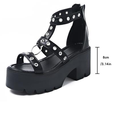 Fashion 2025 New Punk Gothic Platform Sandals Open Toe Buckle Strappy Women Summer Shoes Sexy Rivets Thick Heels Footwear Drop Ship