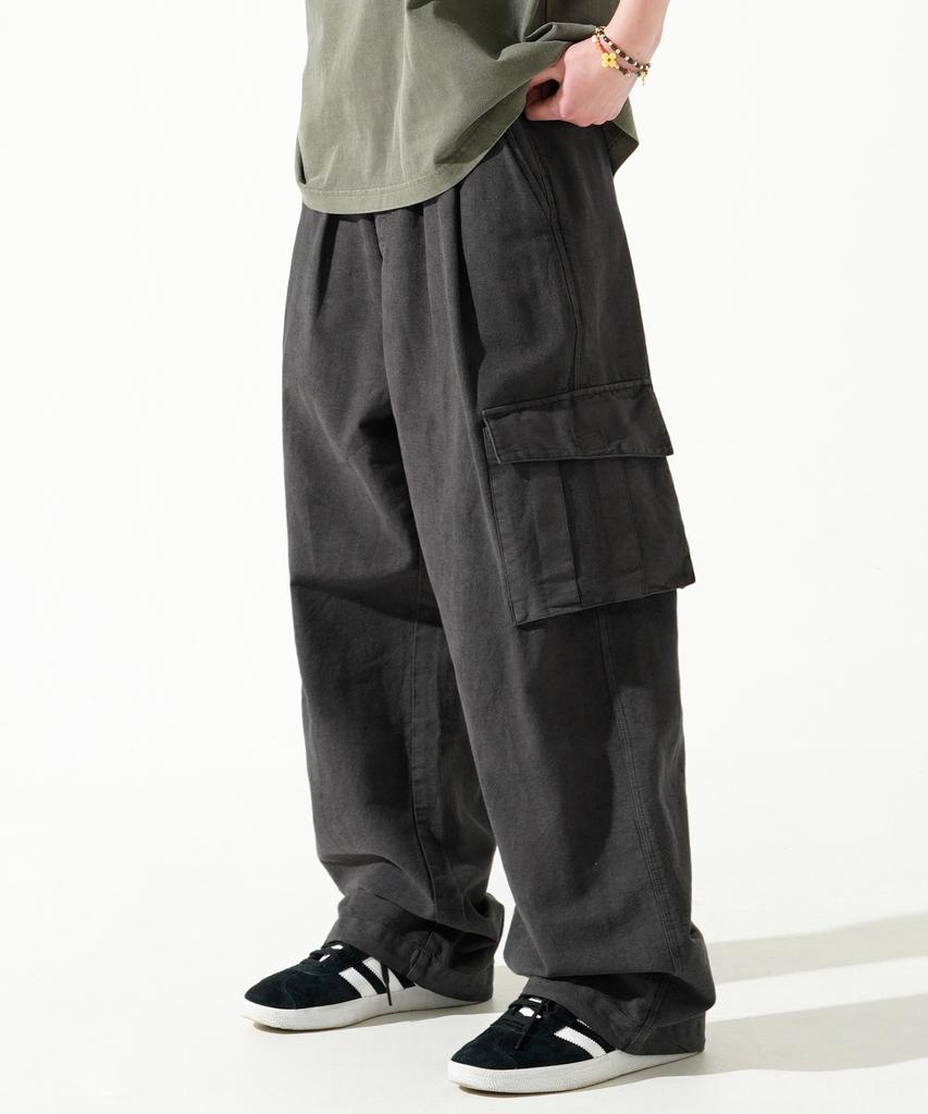PERSTEP Cool Mix Pigment Linen-Like Cargo Long Pants Dark Gray Julp4620