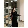 Original fabric, double layer + inner lining, French black v-neck polka dot long-sleeved dress, huge good-looking temperament dress.