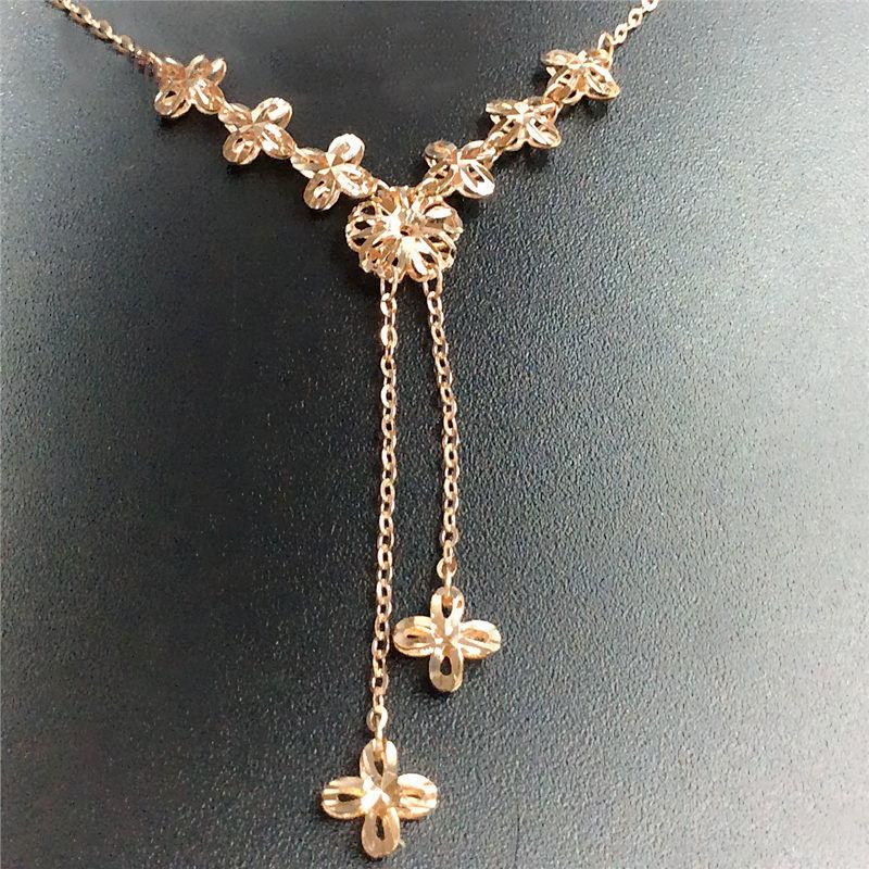 

Purple Gold Hollow Fringed Small Flower Necklace Fashionable Personalized Rose Gold-Plated High-End Color Gold Chain