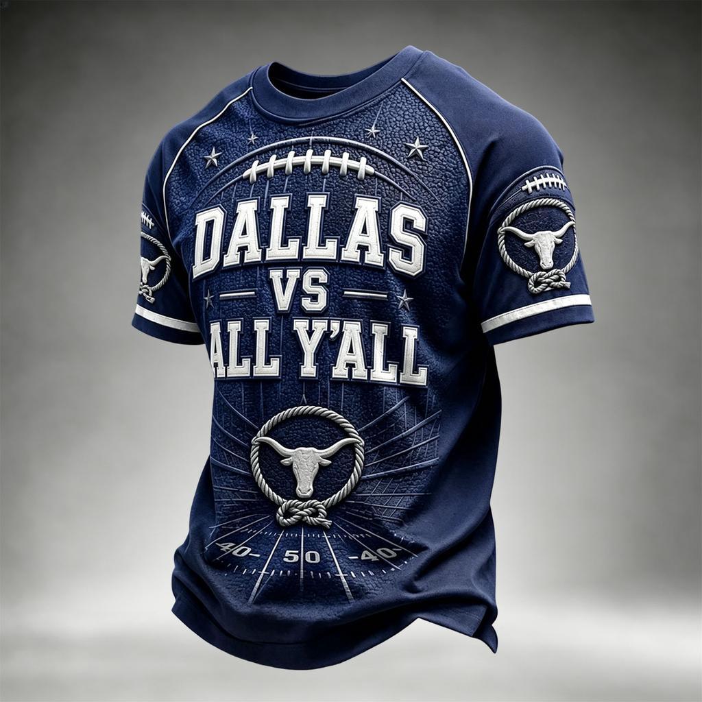 Men's Casual Neck Short Sleeve T-Shirt with Rugby Print, Lightweight Breathable for Everyday Wear