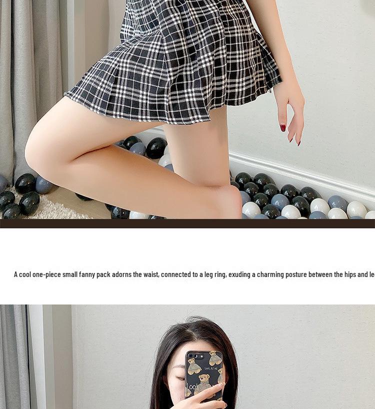 Seductive Schoolgirl Plaid Lingerie Set - Two-Piece Japanese Korean Role Play Outfit