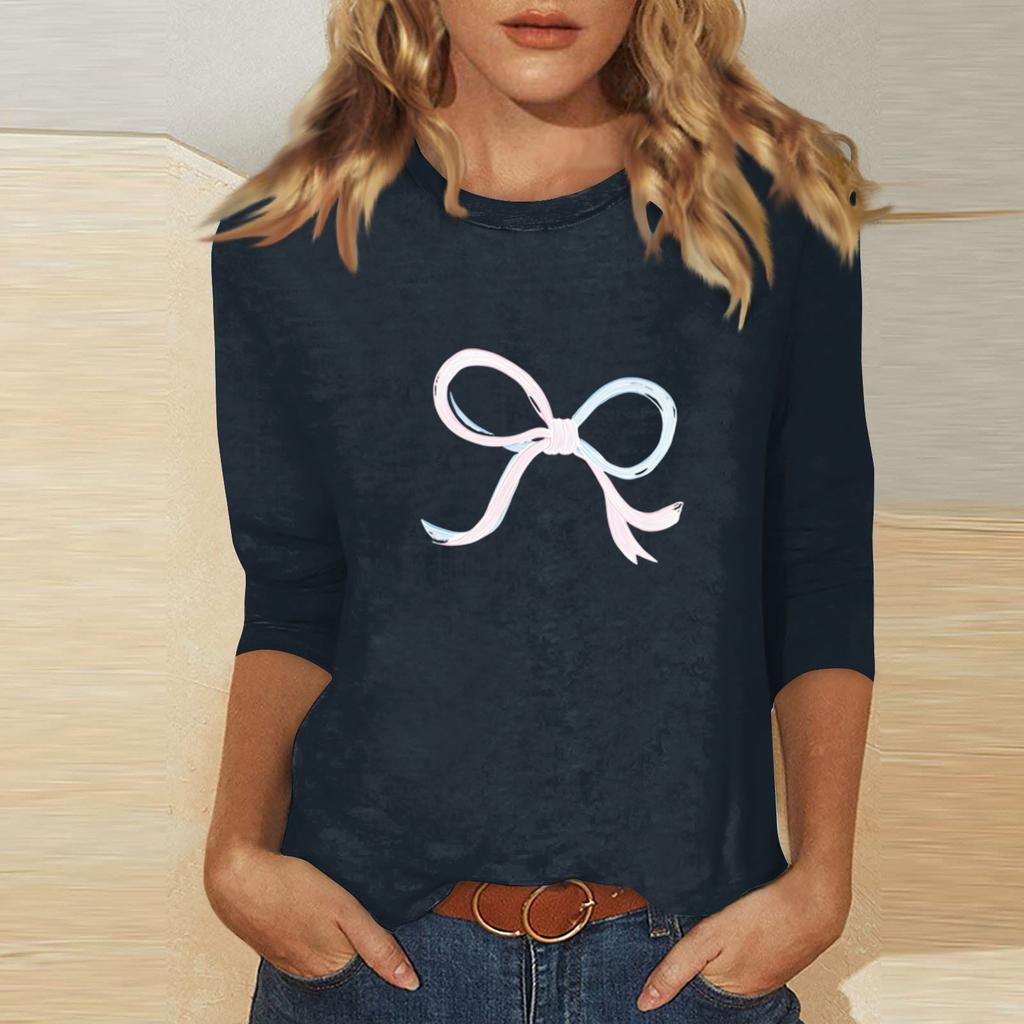 Women's O-neck 3/4 Sleeve Print Top