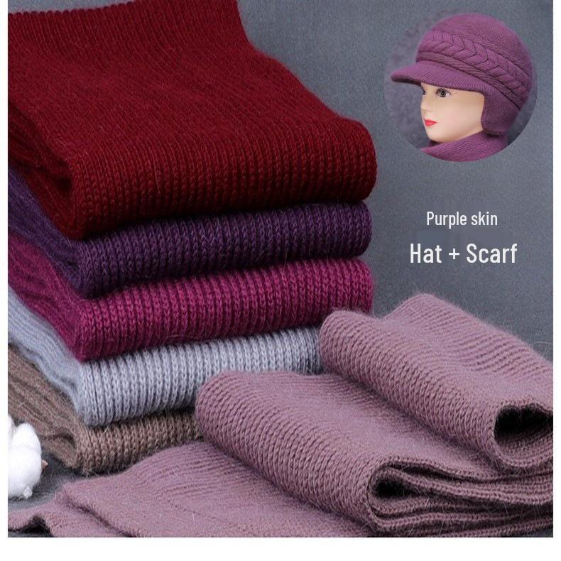 Women's Winter Hat & Scarf Set: Thick Knit with Ear Protection for Middle-Aged and Elderly