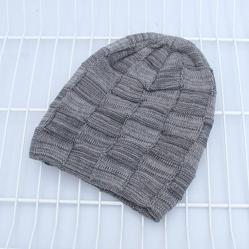 New Woolen Knitted Hat for Autumn and Winter Fashionable Checkered Solid Color Hat Outdoor Velvet Warm and Versatile Toe Cap Trendy
