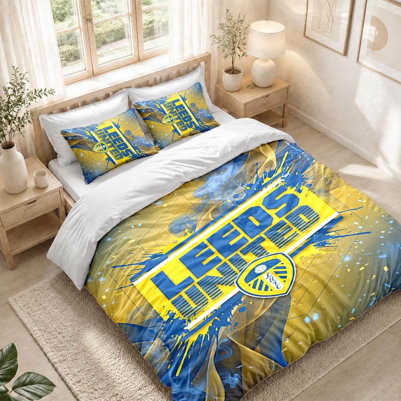 Bedding Set 1 Duvet Cover 2 Pillowcases Leeds United Football Print Bedroom Home Decoration
