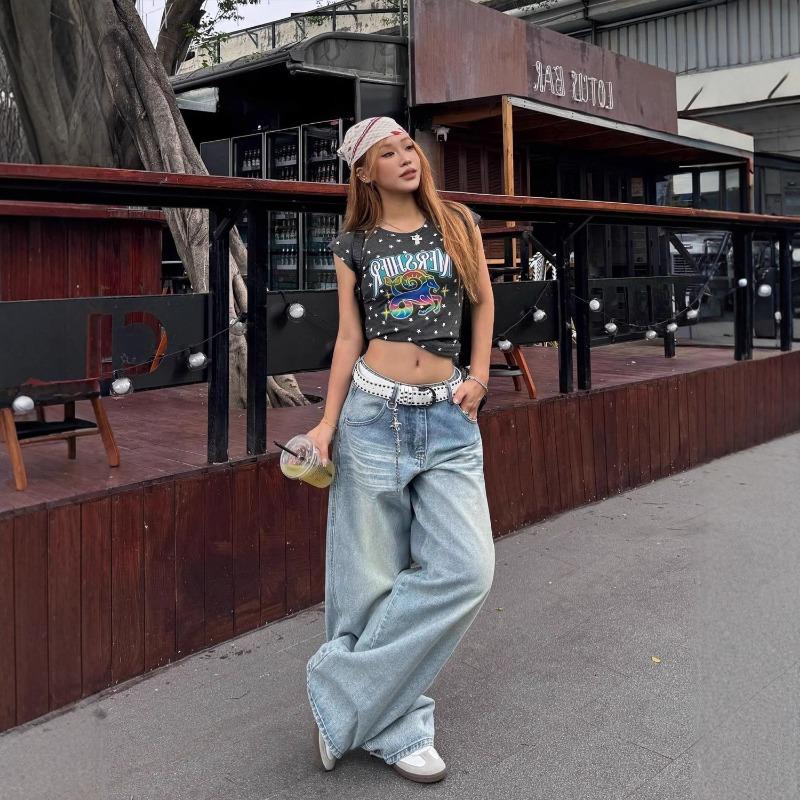 Autumn Winter Loose Casual Embroidery Wide Leg Jeans Women Fashion All-match Straight Denim Pants Trousers