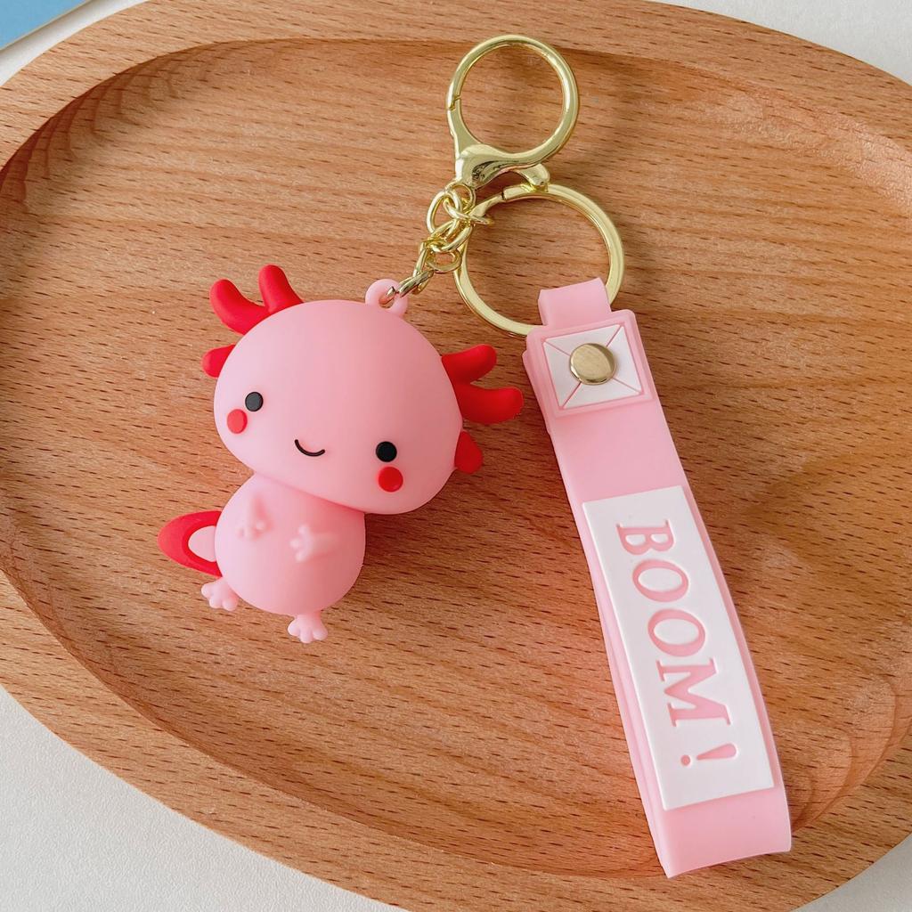 Kawaii Axolotl Keychain Animal Pendant Hexagonal Dinosaur Simulation Key Ring