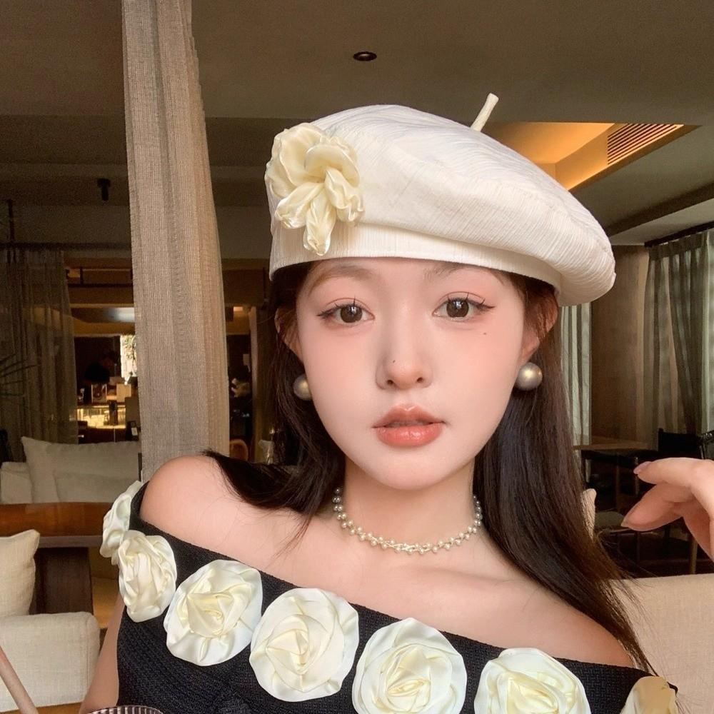 French Style Flower Beret Thin Artist Cap Elegant Painter Hat Holiday
