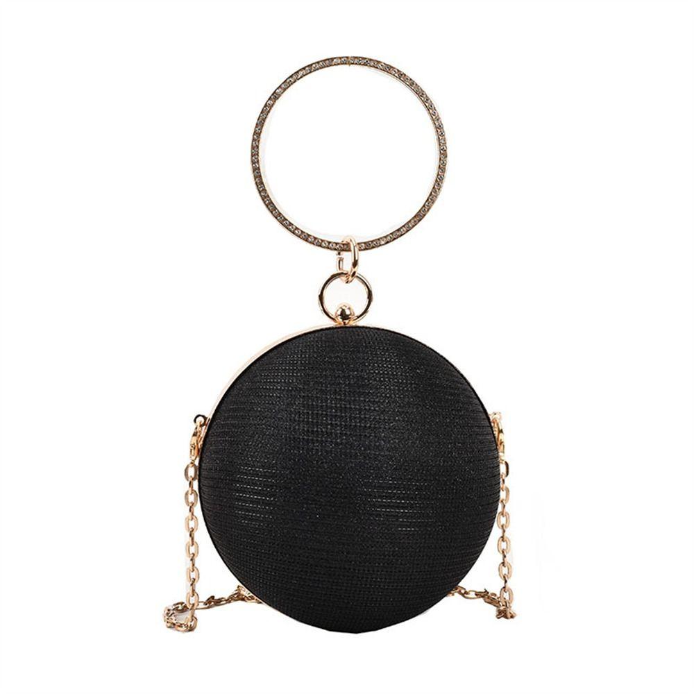 Gold Bright Silk Circular Evening Bag Women Banquet Clutch Rhinestone Decor Chain Shoulder Bags Luxury Female Party Handbags