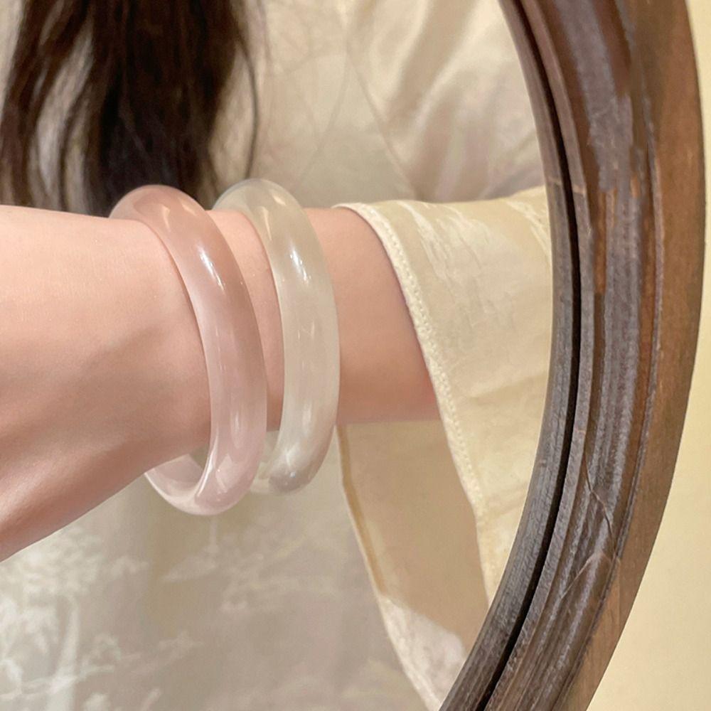 Geometric Chinese Style Bangle White Moonlight Ancient Style Opal Bracelet Round Jewelry Accessories Retro Hand Ring Women