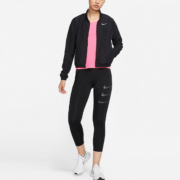 Nike Dri-FIT Swoosh Run Reflective Logo Print Packable Stand Collar Jacket Women Jacket Black DD4926-010