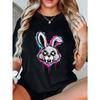 Colorful Graffiti-Style Skull Rabbit Head Printed Black Women's Short-Sleeve T-Shirt