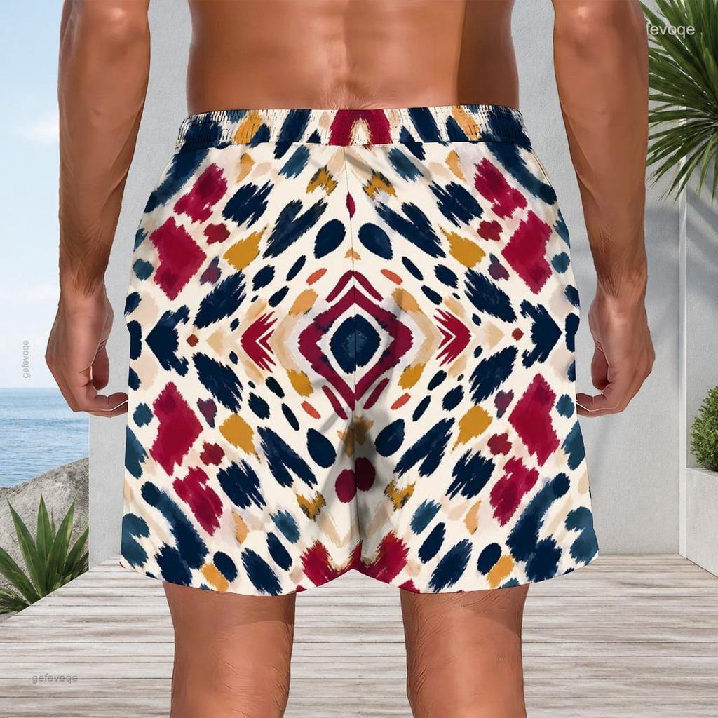 Men Plus Size Printed Beach Shorts Drawstring Waist Side Pockets Straight Leg