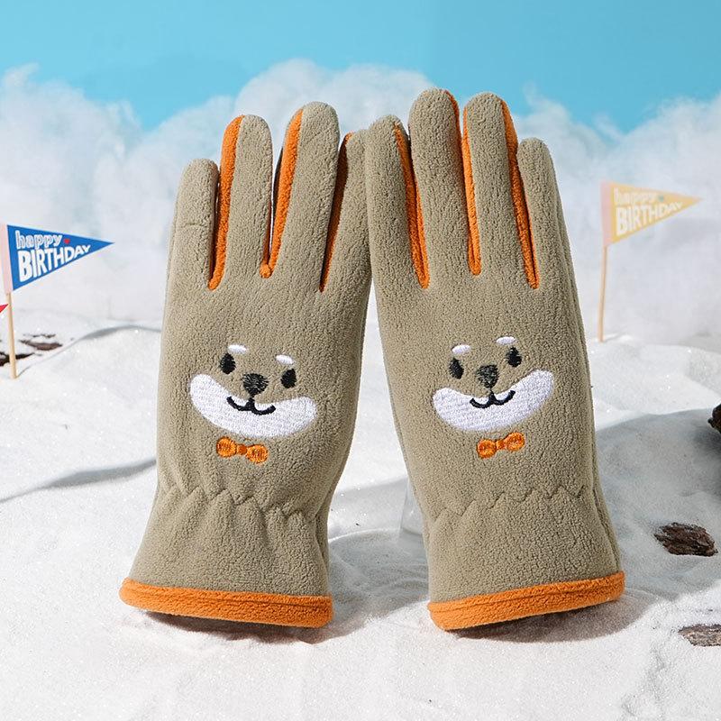 Gants pour enfants hommes et femmes ours de dessin animé brodés automne et hiver extérieur équitation patin à roulettes velours coupe-vent gants chauds