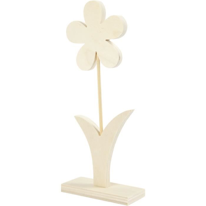 Wooden Flower - Creotime - 23 X 10 Cm - White - Decorative - For Children