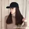 Womens Cap Wig With Visor Hat Long Straight Hair Full Headpiece Natural Black Brown Color Heat-Resistant Synthetic Fiber