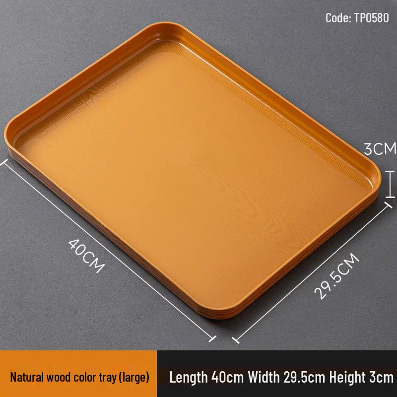 PP Wood Grain Plastic Serving Tray - Rectangular, Food Grade, Round Edges, Commercial Bread Plate.