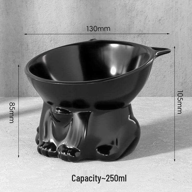 Slanted Black PVC Cat and Dog Bowl - High-Footed, Anti-Tip Design To Protect Cervical Spine