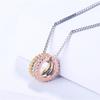 S925 Sterling Silver Necklace Women's Fashionable Korean-Style Three-Color Circle Full Diamond Necklace Box Necklace Silver Jewelry Necklace