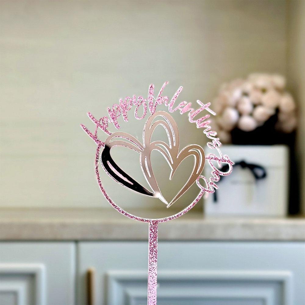 5PCS Acrylic Cake Topper Happy Valentine's Day Cupcake Topper for Wedding Party Cake Decorations Love Heart Dessert Decoration