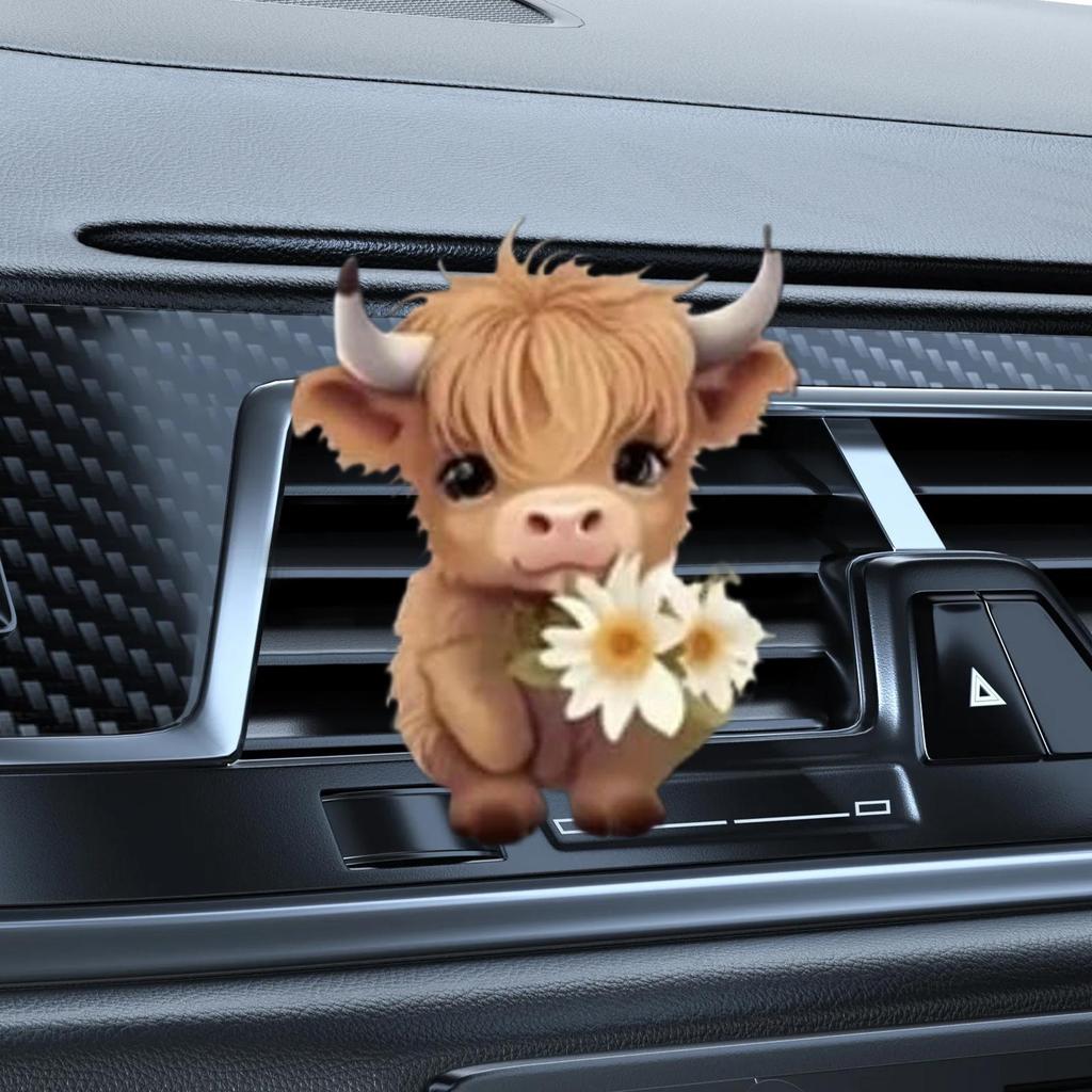 2D Niedlicher Highland-Kuh Auto Lufterfrischer Lüftungsschlitz-Clips, Langanhaltendes Parfüm Aromatherapie Diffusor für SUV Limousine LKW Innenraum