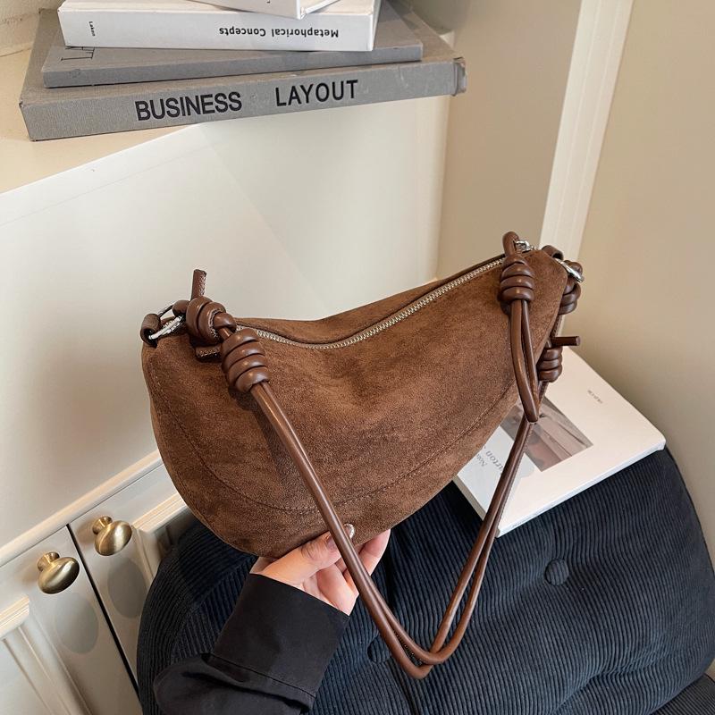 

Нишевая сумка-кроссбоди в форме полумесяца из замши в стиле ретро-пельмень - Модная, универсальная сумка для поездок на работу для осени и зимы 30*8*16 коричневый