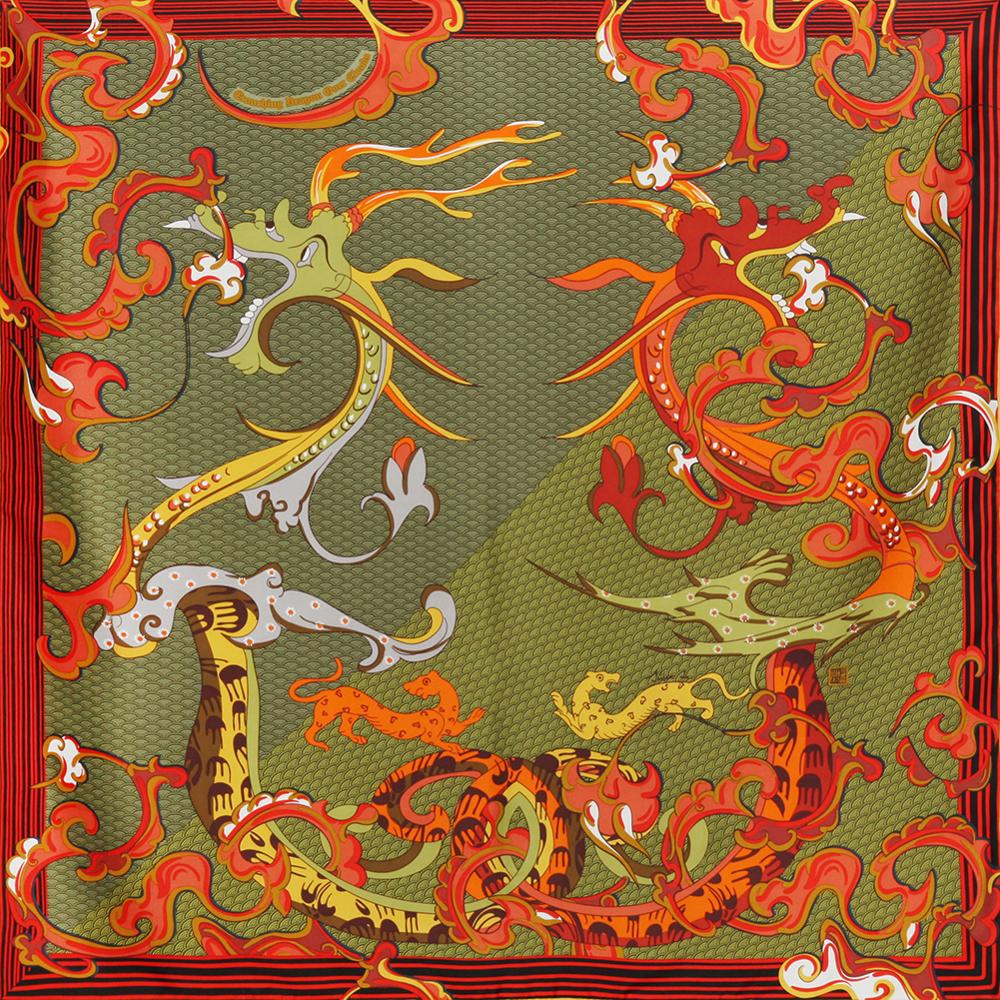 Custom 16mm Pure French Silk Scarf Digital Print square for Women армия зеленый