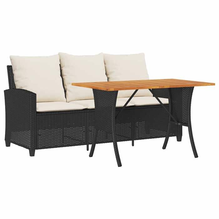 VidaXL Garden Sofa 3 Seater Cushions and Table Black Wicker, Outdoor Sofa, Garden Sofa 3 Seater, 4103854
