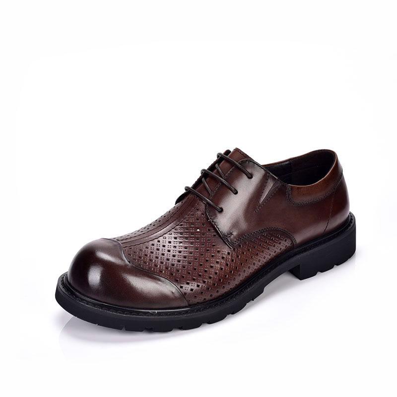 Big Head Shoes Men's Trendy Business Leather Sandals - Breathable, Hollow, Thick Sole, Versatile, Perforated Round Toe