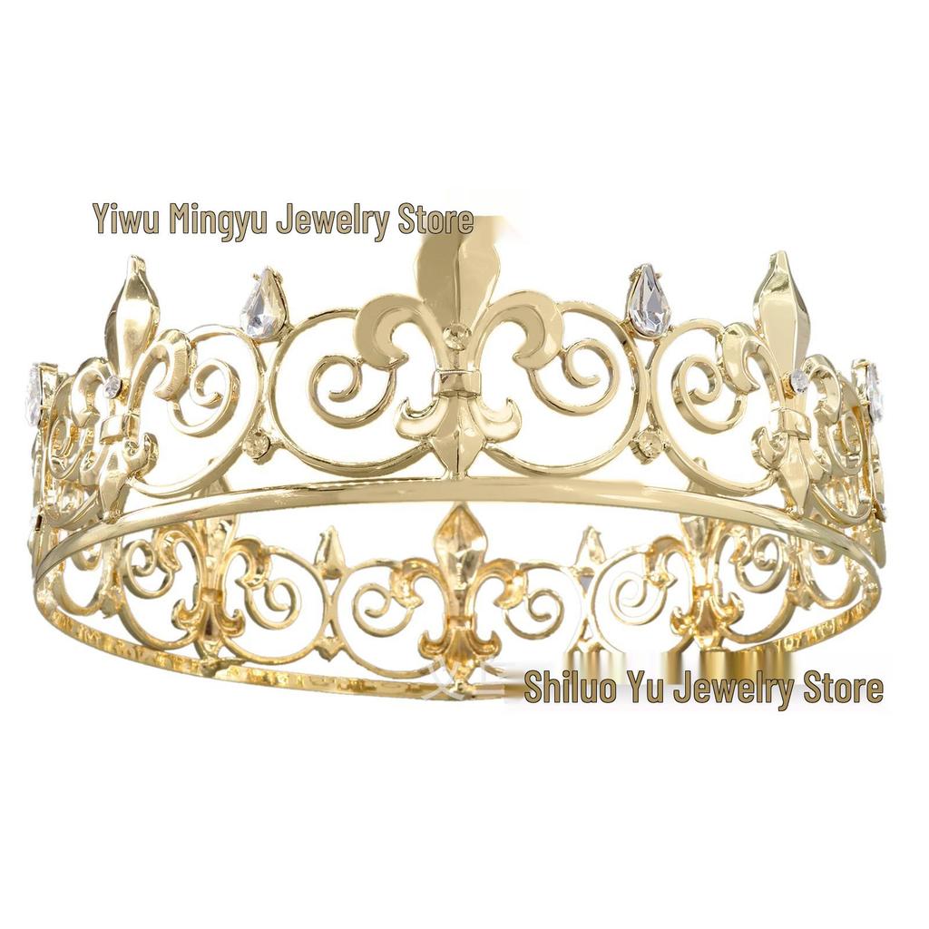 European Baroque Gold Rhinestone Bride Crown with Gunpoint Design