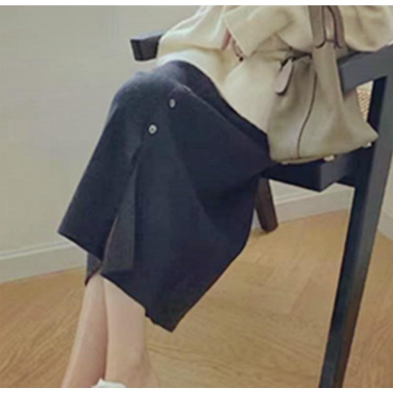 High Waisted Knitted Midi Skirt for Women Autumn New Style Front Slit Mid Length Loose Knitted Skirt