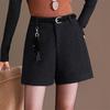 Women's Gray-Black Woolen Bootcut Shorts - Fashionable Autumn/Winter 2025