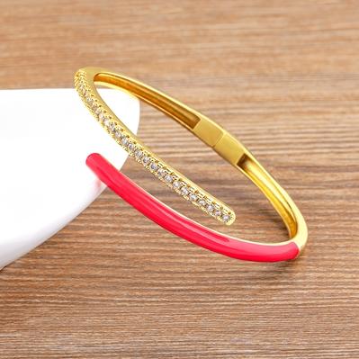 Nidin Top Quality Elegant Crystal Cuff 6 Colors Bangles Open Adjustable Bridal Bracelet Shiny Zircon Jewelry Party Gift Mujer 56-58mm розы красного