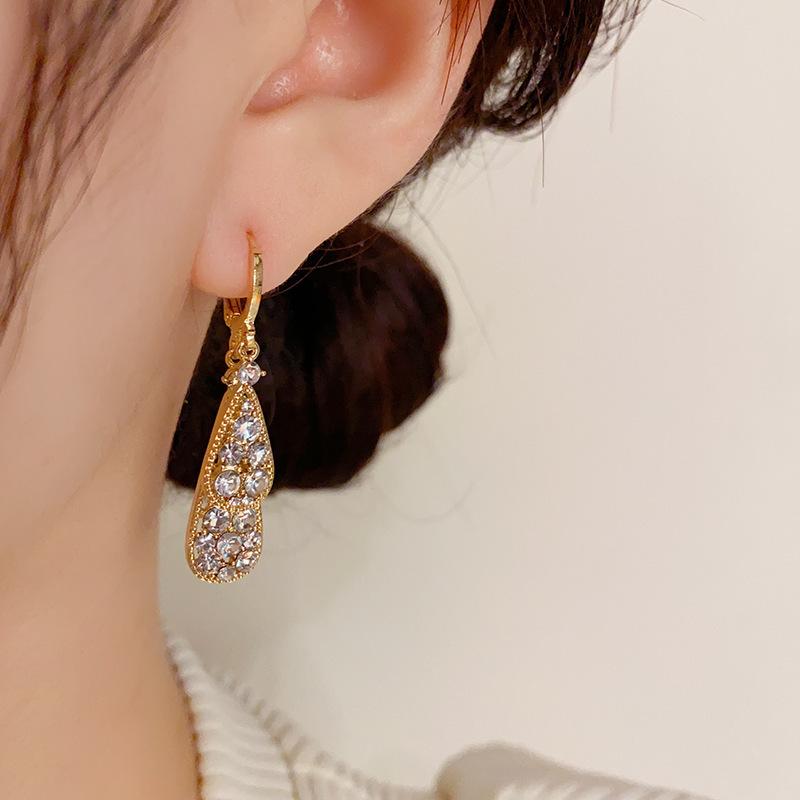 Double-layer Full Zircon Teardrop Earrings Light Luxury Temperament High-end Exquisite Versatile Earrings