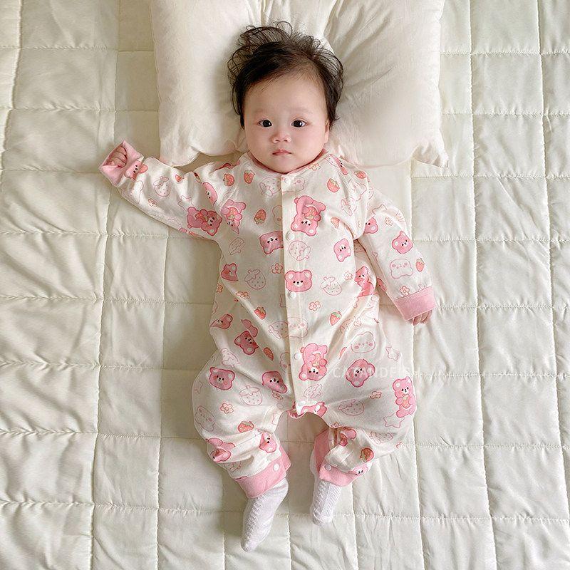 

Girls Spring and Autumn Clothing, Pure Cotton Romper, Long-Sleeved One-Piece Jumpsuit for Newborns, Newborn 0-2 Years Old, Outerwear Autumn Outfit Cute Strawberry Bear 66