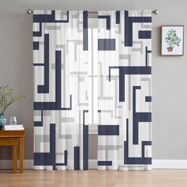 Kunst Geometrie Gelb Grau Gardinen Für Wohnzimmer Gedruckt Tüll Fenster Vorhang Luxus Hause Balkon Dekor Vorhänge