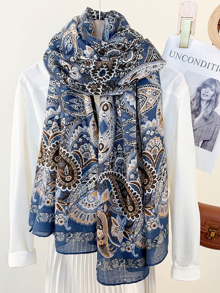Elegantes Damen Boho Seidenschal Langes Wickeltuch Vintage Blumendruck Sonnenschutz Bandanas Hijab Mujer Schal Pareo Strand Lässig Neu