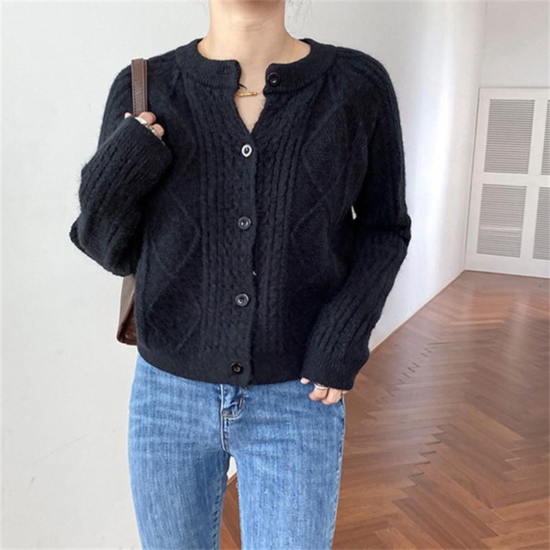 

Винтажный свитер-жакет с косами и круглым вырезом, женский, плотный, нежный, осень-зима 2025, вязаный кардиган, мягкий, восковой, с высоким чувством average size F