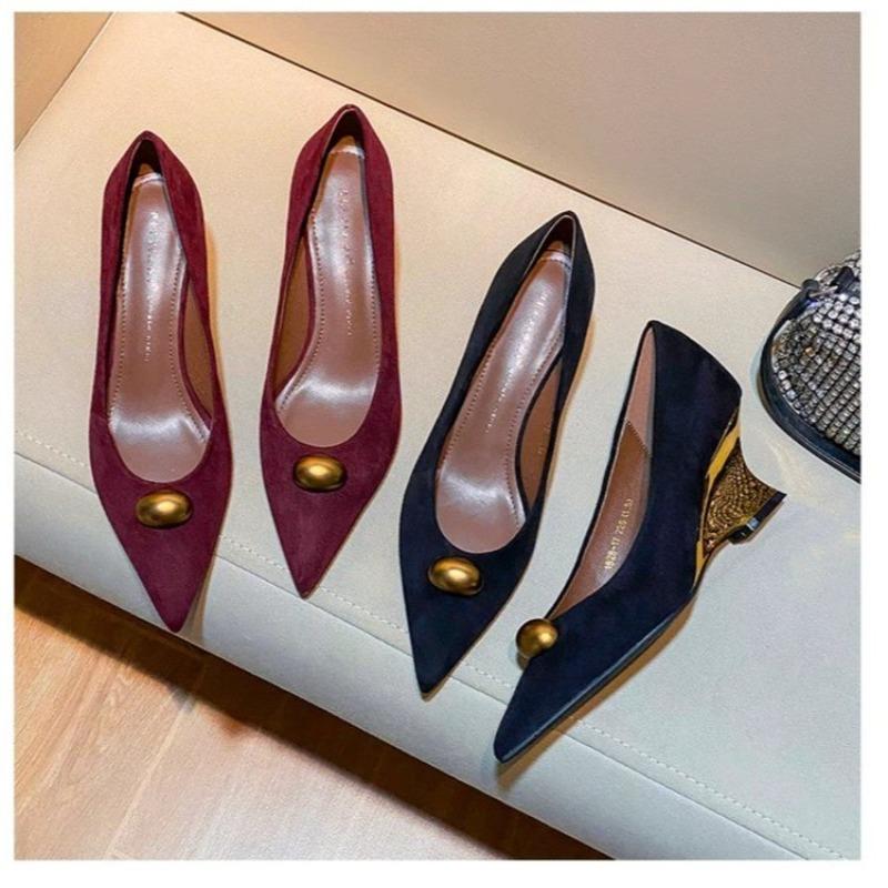 Fashion Pointed Toe Wedge Heel High Heels Women's 2025 New Temperament Shallow Mouth Fashion Single Shoes