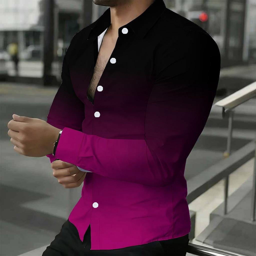 Chemise pour homme à col dégradé violet ton uni manches longues boutonnée