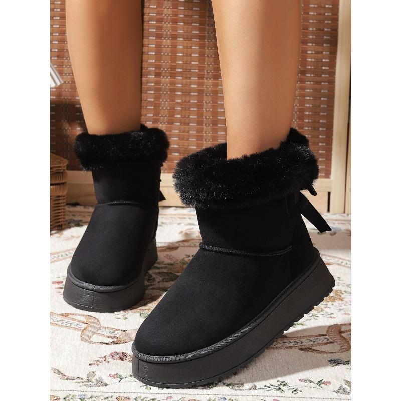 2025 Fall/Winter New Korean Style Round Toe Fashionable Comfortable Fuzzy Lined Slip-On Snow Boots for Women