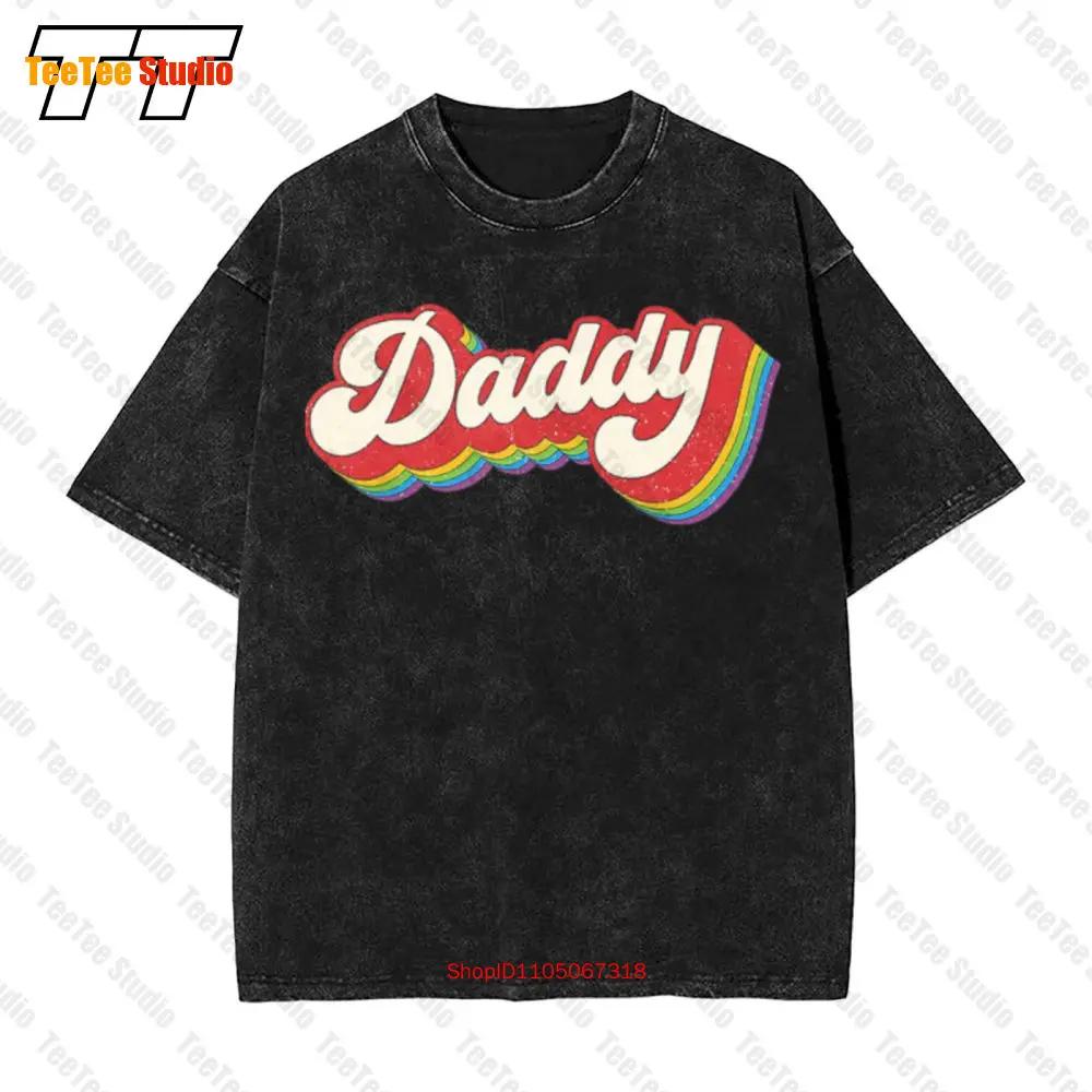 Daddy Gay Pride Month Lgbtq Fathers Day Rainbow Flag Lgbt Vintage Oversized T-Shirt NUX1