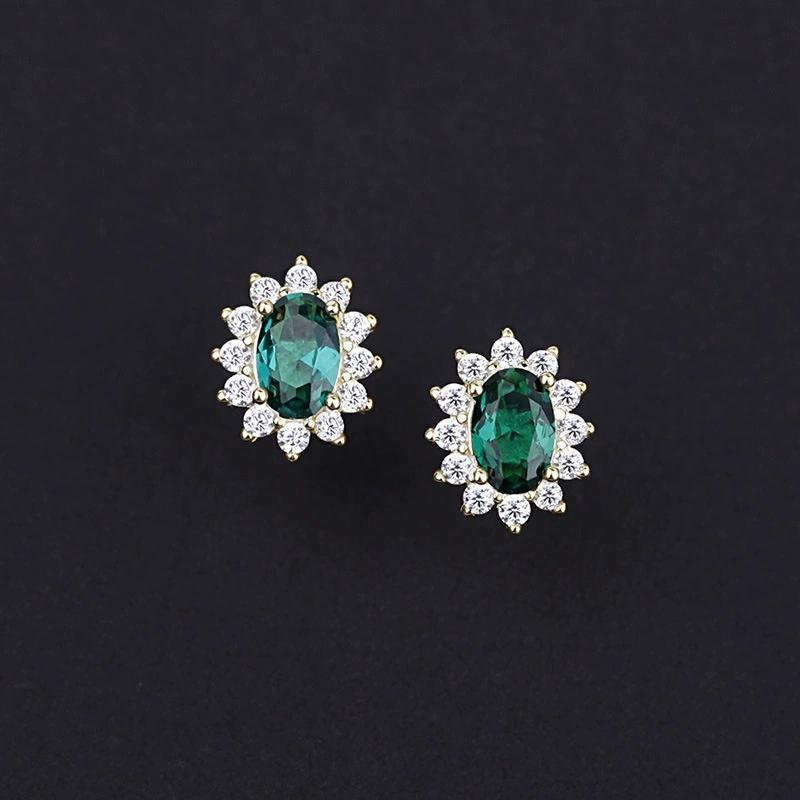 E463 Trendy Christian All-Body S925 Sterling Silver 14K Gold Plated Stud Earrings Set Green Gemstone Zircon Simple Versatile