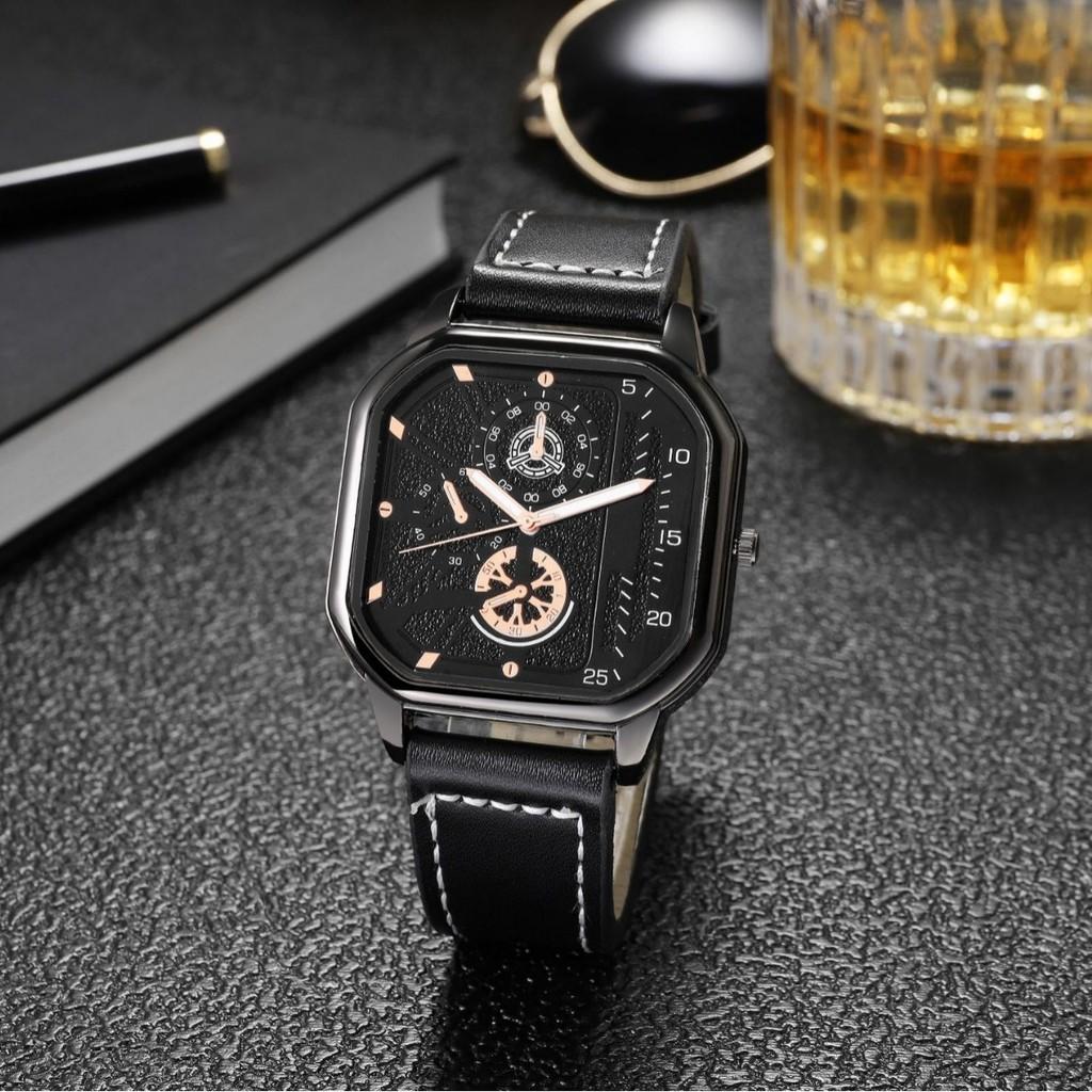 Business Watch Mens Leather Quartz Wristwatch With Minimalist Dial For Formal Wear