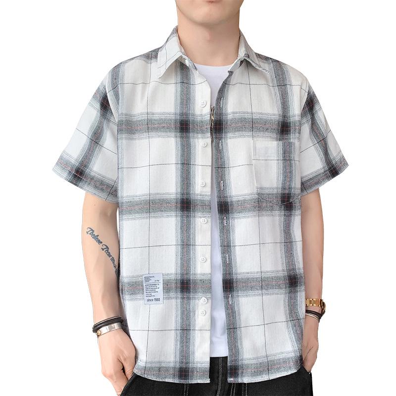 Men's Summer Plaid Short Sleeve Casual Shirt - Versatile Japanese Style