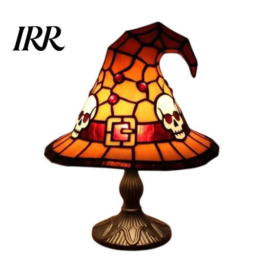Soft Warm Bedside Lamp Stained Glass Witch Hat Lamp, Handcrafted Retro Resin USB Powered Gothic Fantasy Colored Wizard Hats Night Light,
